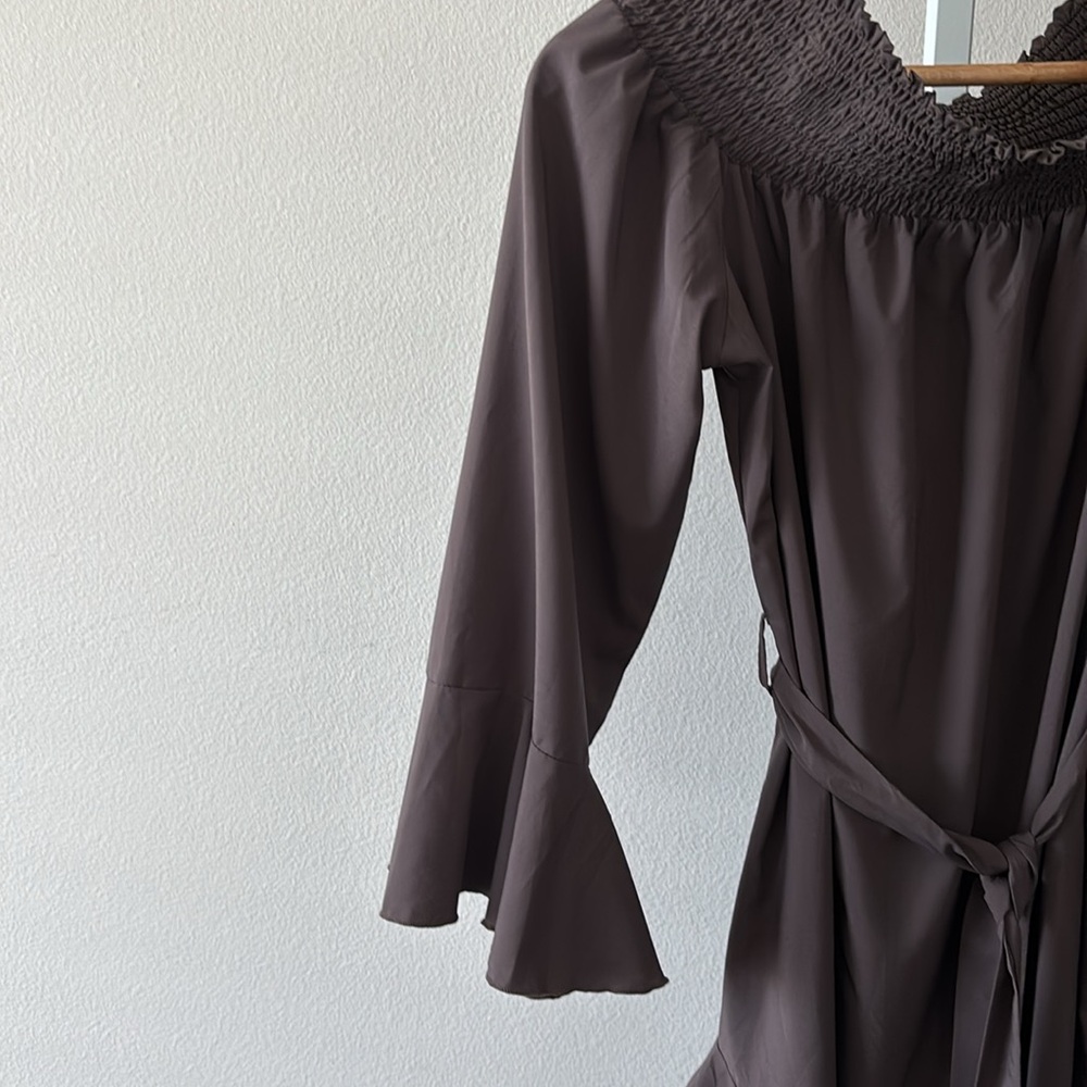 CBR Dress L Brown Off Shoulder Ruffle Bell Sleeve Romantic Dark Fairy Whimsigoth - Picture 12 of 15